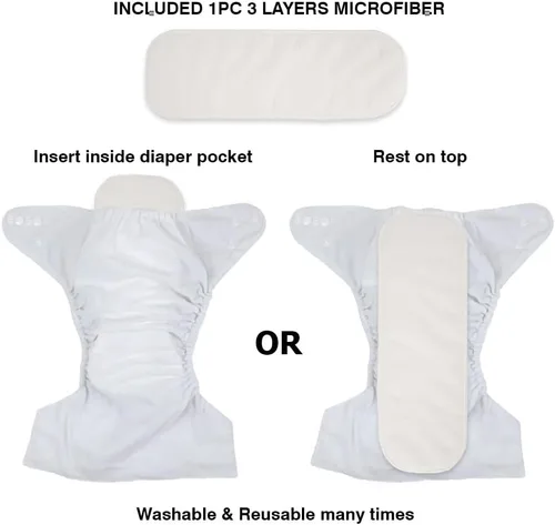 Miniatura 3 de WIRESTER Pañal de tela para bebé, tamaño único, ajustable, lavable, reutilizable, pañal de bolsillo de tela para bebé, color negro y blanco