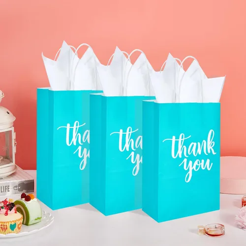 Miniatura 9 de DjinnGlory Paquete de 50 bolsas de papel pequeñas de color verde azulado con asas de 9 x 5.5 x 3.15 pulgadas y 50 bolsas de papel de seda blanco