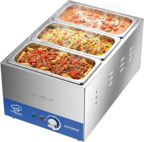 Miniatura 9 de TOPKITCH Calentador de alimentos comercial de 2 bandejas con tanque de agua de formación elástica sin fugas y 2 de tamaño 1/2 GN, estación de sopa