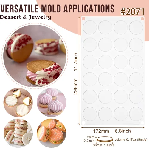 Miniatura 3 de Molde de silicona de disco redondo plano para hornear, 2 tamaños para mini tarta galletas, postre, chocolate, caramelo, caramelo, resina epoxi