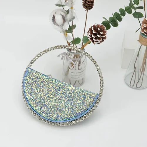 Miniatura 3 de Mini corazón forma redonda Rhinestone embrague bolso bolso marco diamante brillo lentejuelas brillantes bolso de noche boda fiesta