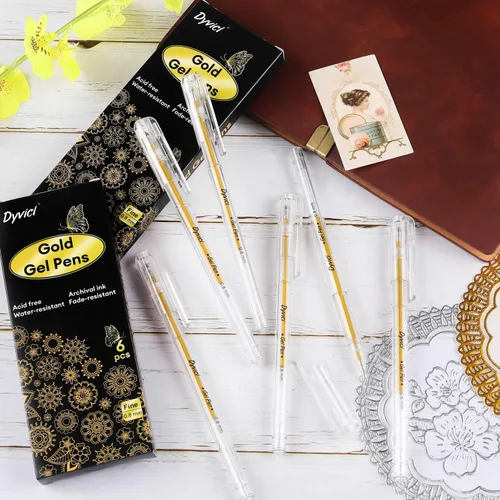Miniatura 5 de Dyvicl Bolígrafos de gel dorados metálicos, bolígrafos finos de 0.031 in, tinta de gel, bolígrafos de gel metálicos para dibujo de papel negro