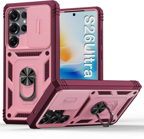 Miniatura 53 de PASNEW Funda para Samsung Galaxy S22 Ultra 5G, cubierta de cámara deslizante y soporte de dedo de metal giratorio de 360°, militar, resistente, a