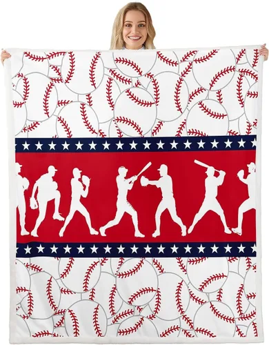 Miniatura 22 de Feelyou Football Throw Blanket Basketball Sports Soft Fleece Sherpa Cozy Fuzzy Plush Warm Soccer Ball Game Fuzzy Plush Throw Black Baseball Gaming