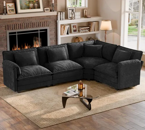 Miniatura 40 de ELUCHANG Sofá modular de gran tamaño de 79 pulgadas, cómodo sofá en forma de nube para sala de estar, sofá en forma de L con otomana, sofá de Negro