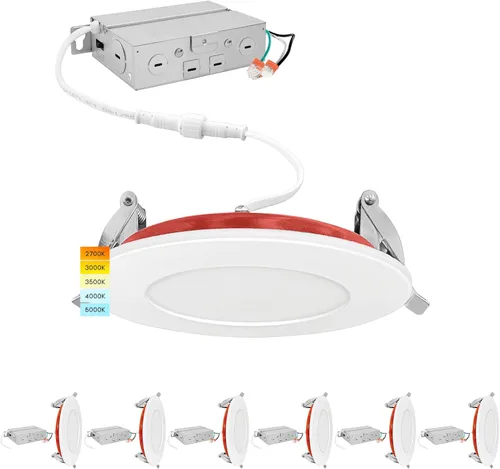 LUXRITE Paquete de 6 luces empotrables LED ultrafinas de 3 pulgadas, 5CCT 2700K/3000K/3500K/4000K/5000K, clasificación de fuego de 2 horas, 500