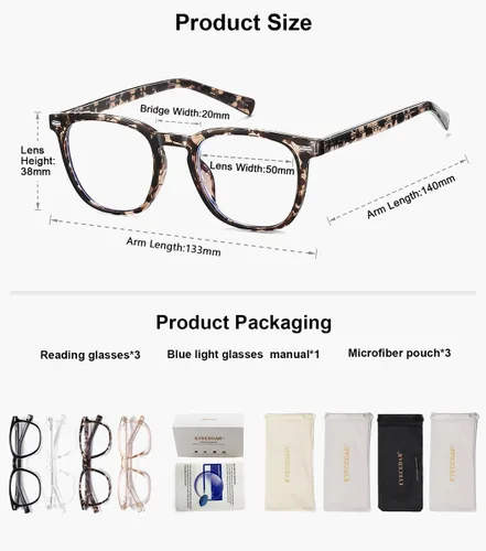 Miniatura 6 de EYECEDAR Paquete de 4 lentes de lectura para mujer, estilo cuadrado, lectores de luz azul para mujer, bisagras de resorte de metal, patillas 4 Pares