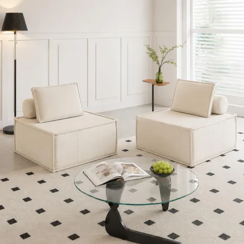 Miniatura 4 de Swbvs Sofá modular de 2 piezas, sofá de piso sin brazos, sofá de espuma comprimida sin montaje para sala de estar y apartamento Beige
