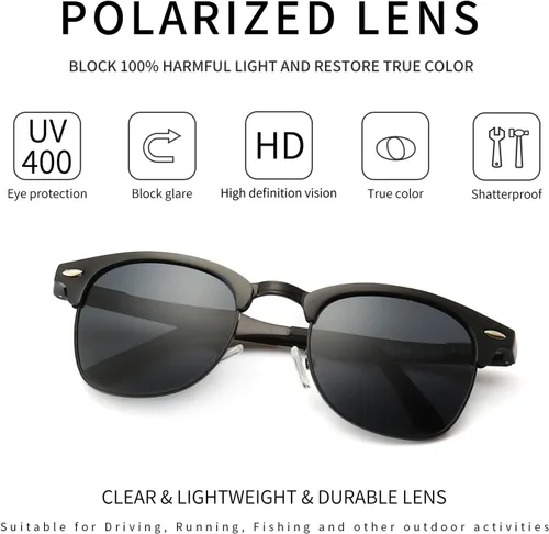 Miniatura 2 de SUNGAIT Classic Half Frame Retro Sunglasses with Polarized Lens