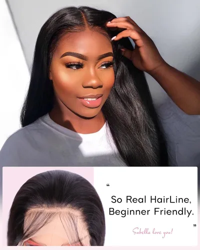 Miniatura 8 de Subella 12A Pelucas de encaje frontal HD de cabello humano con línea capilar prearrancada con cabello recién nacido, densidad de 180, 13x5, cabello