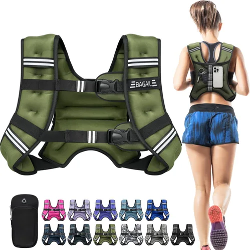 Miniatura 34 de BAGAIL Chaleco con peso de 5, 8, 10, 12, 15, 20, 25, 30 lbs, para caminar y perder peso, reflectante, con bolsa para teléfono, para mujeres y Negro
