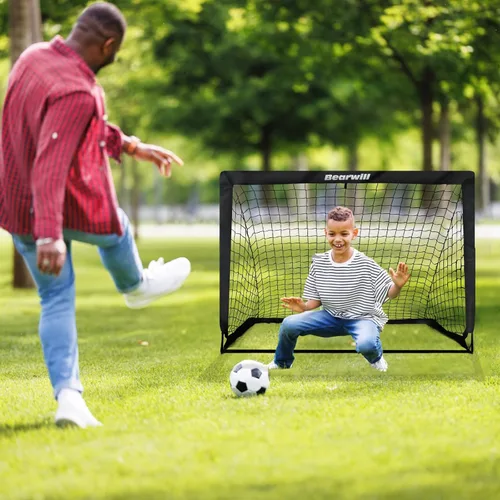 Miniatura 9 de Bearwill Portería de fútbol, porterías de fútbol para niños para patio trasero, juego de 2, portería de fútbol portátil emergente de 4x3 pies