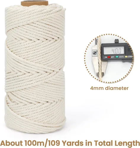 Miniatura 3 de Cordón de macramé de 0.157 in x 109 yardas (328 pies), cuerda de algodón natural para colgar en la pared, ganchos de plantas, manualidades, Azul