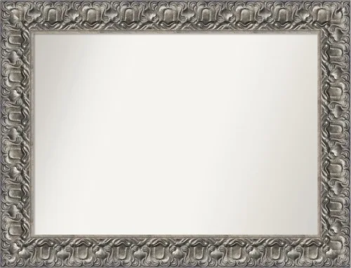 Miniatura 352 de Amanti Art Espejo de baño plateado para sobre fregadero, 26 x 26 pulgadas, espejo cuadrado de níquel pulido, marco de madera tradicional mediano, se