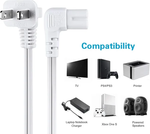 Miniatura 6 de C7 Cable de alimentación de 2 ranuras no polarizadas, ángulo de 90 grados, SPT-2, cable de alimentación de 18 AWG (IEC320 C7 a Nema 1-15P)