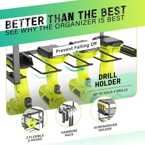 Miniatura 2 de SUNALLY Organizador de Herramientas Eléctricas de Acero Resistente de 3 Niveles, Negro Mate, Estante de Herramientas de 3 Capas para Taladro