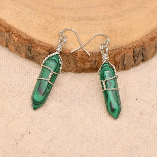 Miniatura 34 de Pendientes de cristal de punta envuelta en alambre de piedra pulida para mujer Reiki Energy Healing