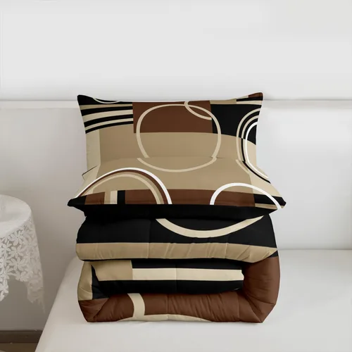 Miniatura 6 de Juego de edredón moderno de tamaño individual, color marrón, gris y negro, juego de ropa de cama con espirales geométricos para niños y niñas