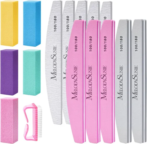 MelodySusie Kit profesional de 16 piezas de pulidor de uñas, limas de uñas y tampones, bloque de pulidor de uñas, cepillo de uñas, kit de pulidores