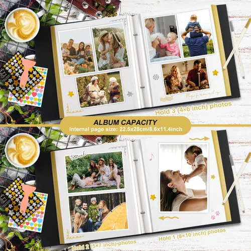 Miniatura 3 de Lanpn - Álbum de fotos autoadhesivo de lino, 40 páginas, álbum de fotos para manualidades, páginas adhesivas magnéticas, contiene fotos de 4 x 6, 7