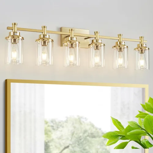 Miniatura 12 de Accesorios de Luz de Baño de 3 Luces, Accesorio de Luz de Tocador Negro y Dorado Cepillado Sobre Espejo, Apliques de Pared Modernos Iluminación