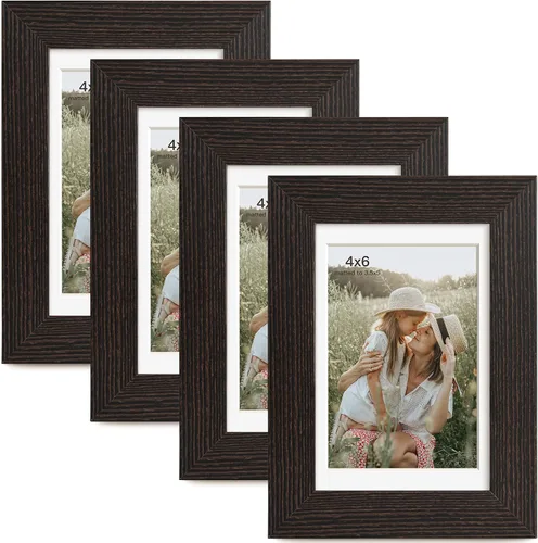 Momentworth Portarretratos de 4 x 6 pulgadas con paspartú para 3.5 x 5 pulgadas, marcos de fotos con grano de madera negra envejecida para pared de