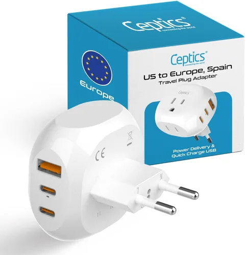 Miniatura 9 de Ceptics - Adaptador de enchufe de viaje para Reino Unido e Irlanda - 5 entradas con 20W PD-QC 3.1A USB-C dual y USB - Peso ligero - De EE. UU. a