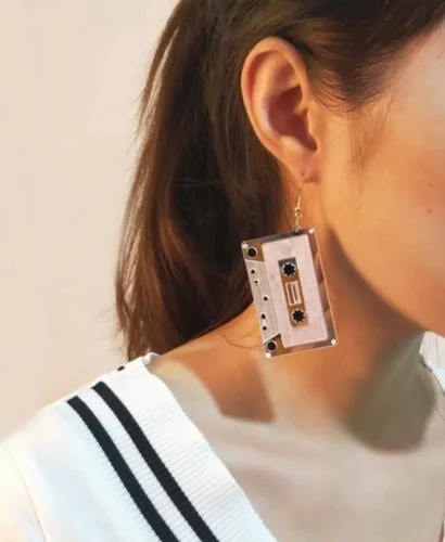 Miniatura 2 de Lindos aretes de casete de audio colgantes