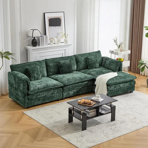 Miniatura 13 de Sofá modular de nube modular de 112 pulgadas con otomana móvil, sofás en forma de L para sala de estar, cómodo sofá de 3 plazas con funda extraíble