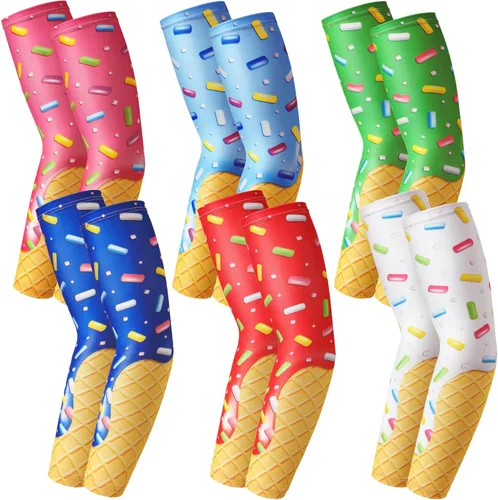 Miniatura 8 de Shyyween 6 pares de mangas de brazo de béisbol de goteo de helado para jóvenes, protección solar cruzada, manga de compresión para brazo, bandera