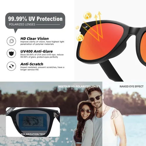 Miniatura 18 de MEETSUN Polarized Sunglasses for Women Men Classic Retro Square Frame Driving Sun Glasses UV Protection
