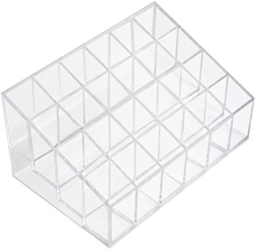 Organizador transparente para maquillaje cuadrícula transparente de 24 espacios para lápiz de labio, organizador para lociones, soporte organizador