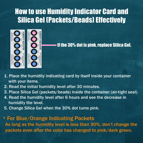 Miniatura 5 de Tarjetas indicadoras de humedad premium (12 tarjetas) - 10-60% 6 puntos (Reutilizable)