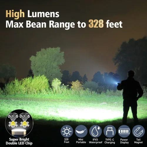 Miniatura 4 de Linterna LED pequeña y potente EDC, luz negra UV de 365 nm, mini linterna LED de alta LM, mini llavero recargable USB C con clip, imán de cola, 9