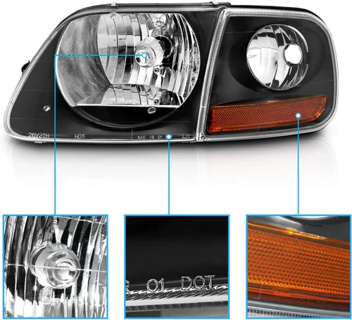 Miniatura 3 de AmeriLite Faros delanteros de cristal negro con juego de aparcamiento en esquina para Ford F150 F-150 Harley Lighting - Conductor y pasajero
