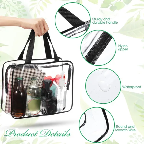 Miniatura 3 de Reginary Paquete de 10 bolsas grandes transparentes de maquillaje cosmético con cremallera y asa, bolsa de viaje de plástico de PVC, organizador