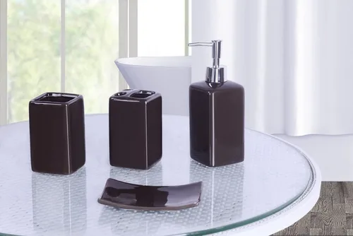 Miniatura 5 de Juego de accesorios para encimera de baño de 4 piezas de cerámica maciza (beige)