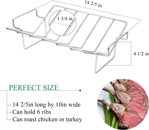 Miniatura 2 de Estante para asar pavo en forma de V, estante de costillas de acero inoxidable para ahumar y asar a la parrilla, estante de pavo de doble