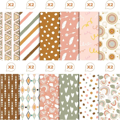Miniatura 5 de YASMEN Papel de álbum de recortes de doble cara de 12 x 12 pulgadas, suministros bohemios para álbumes de recortes, papel de manualidades