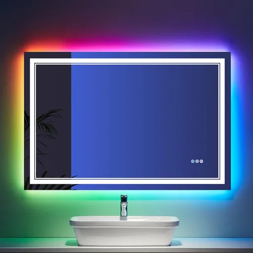 Miniatura 80 de Espejo de baño LED de 72 x 36 pulgadas, retroiluminado y frontal iluminado, espejo de tocador grande iluminado con luces, antiniebla, regulable