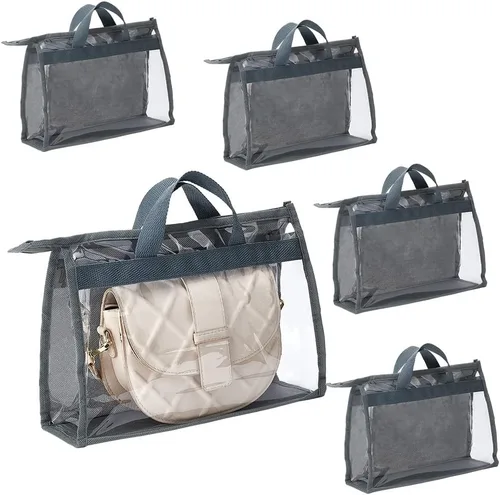 PH PandaHall Paquete de 5 organizadores de almacenamiento de bolsos, bolsas de almacenamiento transparentes para colgar bolsas, bolsas de polvo Gris