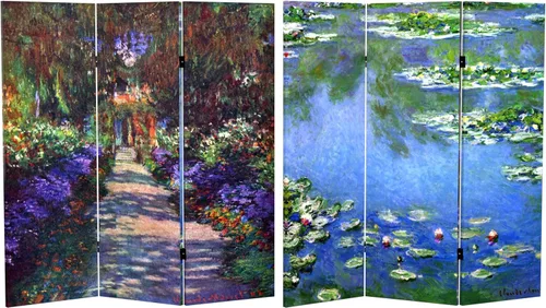 Miniatura 17 de Red Lantern Pantalla plegable de lona de Van Gogh de doble cara, flores de almendra/campo de trigo, 3 pies de corto - 3 paneles