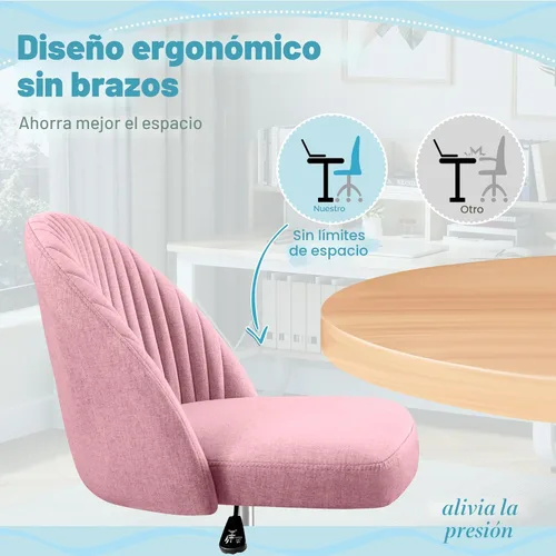 Miniatura 7 de Furniwell Silla de oficina sin brazos, bonita silla de escritorio moderna y ajustable giratoria para tocador, silla de computadora, sillas de Rosa