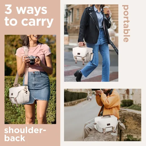Miniatura 6 de SMRITI Bolso de cámara de lona pequeño - DSLR/SLR Bolso impermeable para cámara Canon/Sony/Nikon/Fuji, lindo bolso cruzado para cámara con funda