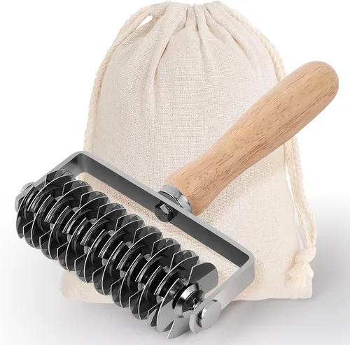 Cortador de celosía para masa con rodillo, cortador de masa de acero inoxidable con mango de madera, cortador profesional de corteza de pastel,