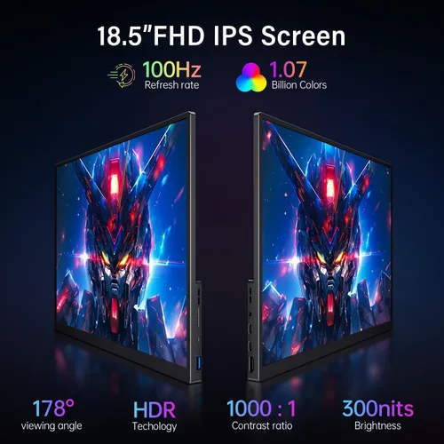 Miniatura 2 de Monitor portátil de 18.5 pulgadas 100Hz FHD USB-C HDMI, monitor de viaje, extensor de pantalla de segunda pantalla con soporte integrado, VESA