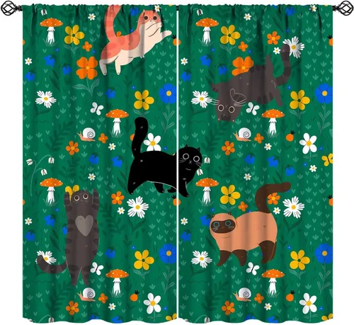 Miniatura 15 de Cortinas opacas de gato abstracto, arte simple, universo planeta, dibujos animados, lindo, divertido, colorido, gato, azul, niños, niñas, niños