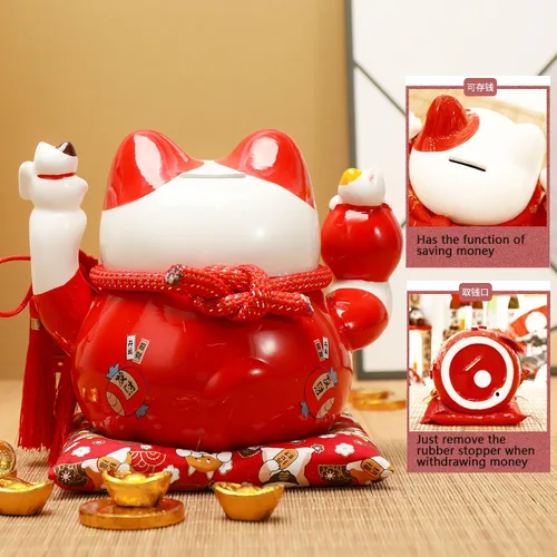 Miniatura 4 de Estatua de la suerte, figuras de gato de cerámica china, estatua de la suerte, alcancía, dinero japonés, fortuna, gato, decoración de regalo