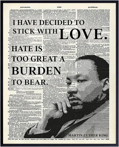 Arte inspirador de pared de diccionario de Martin Luther King, MLK, decoración del hogar, póster reciclado para decoración de oficina o habitación,
