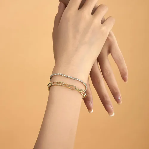Miniatura 3 de Aprilery Pulseras de oro para mujer, delicadas pulseras de oro de 14 quilates con clip de papel con estaca ajustable en capas, joyería